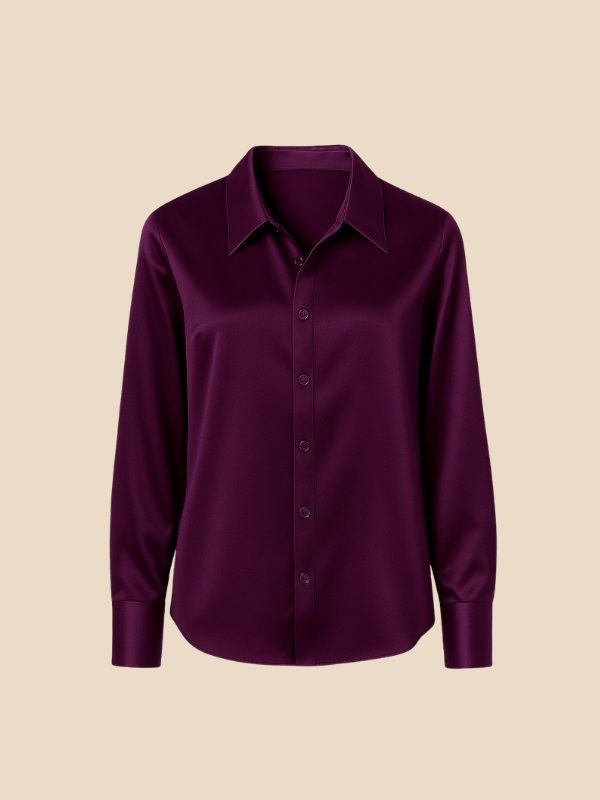 Satin Shirt Point Collar Button Front Long Sleeve — Breathable