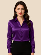 Satin Shirt Point Collar Button Front Long Sleeve — Breathable