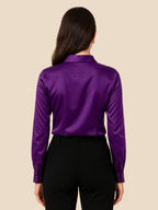 Satin Shirt Point Collar Button Front Long Sleeve — Breathable