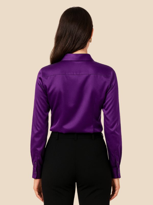 Satin Shirt Point Collar Button Front Long Sleeve — Breathable