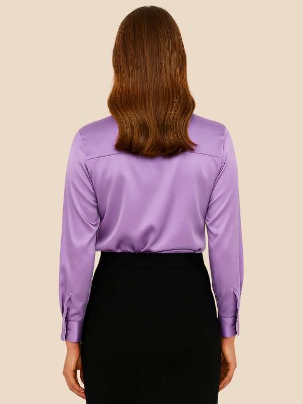 Satin Shirt Point Collar Button Front Long Sleeve — Breathable