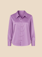 Satin Shirt Point Collar Button Front Long Sleeve — Breathable