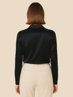 Satin Shirt Point Collar Button Front Long Sleeve — Breathable
