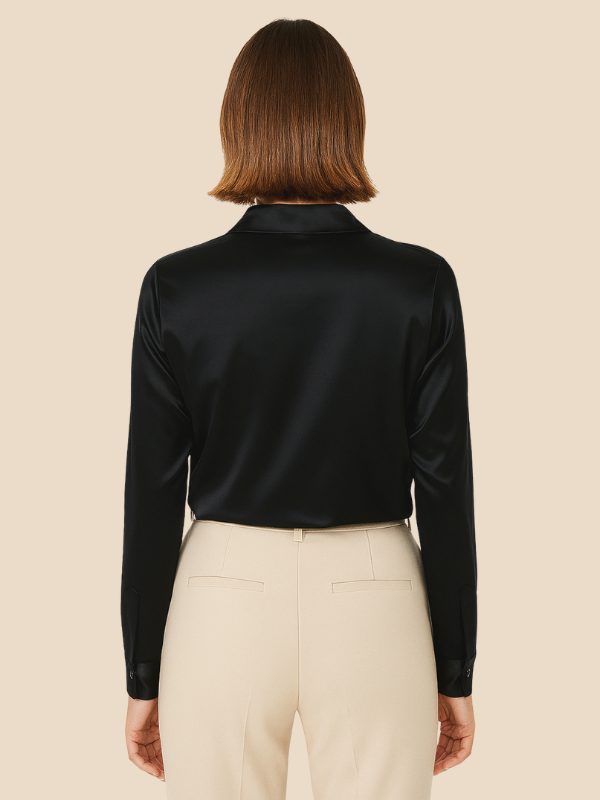 Satin Shirt Point Collar Button Front Long Sleeve — Breathable