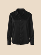 Satin Shirt Point Collar Button Front Long Sleeve — Breathable