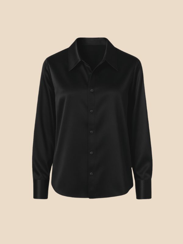 Satin Shirt Point Collar Button Front Long Sleeve — Breathable