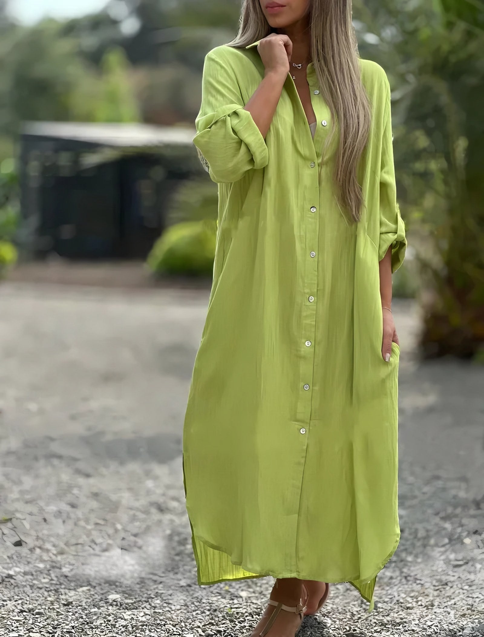 Women's Long Sleeve Shirt Maxi Dress — view 5