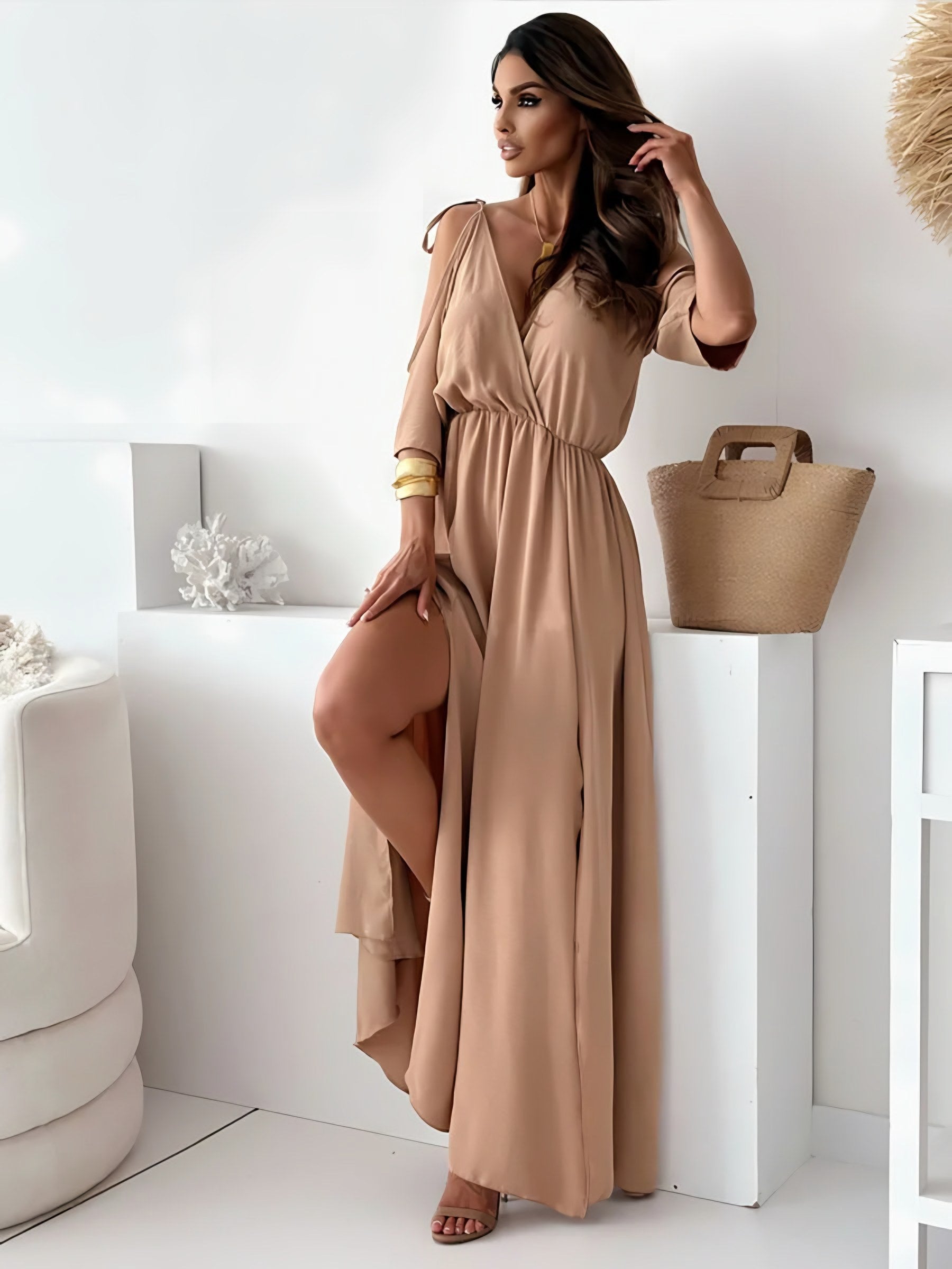 Women's Cold Shoulder Wrap Maxi Dress — view 7