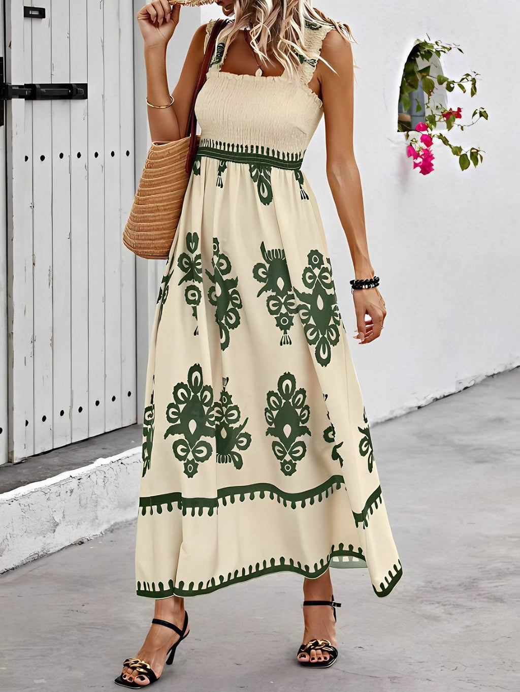Women's Smocked Printed Maxi Dress — view 1
