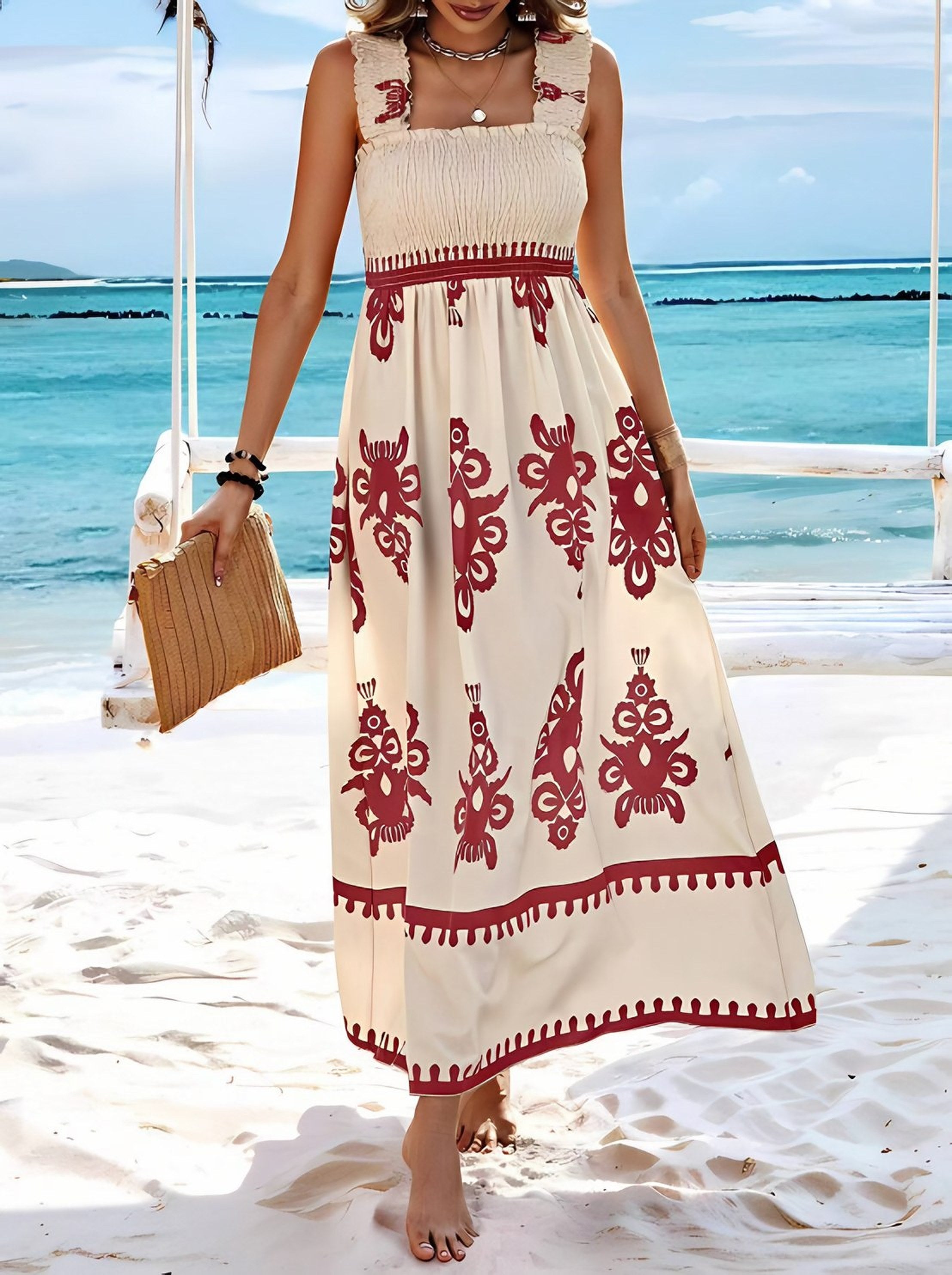 Women's Smocked Printed Maxi Dress — view 7