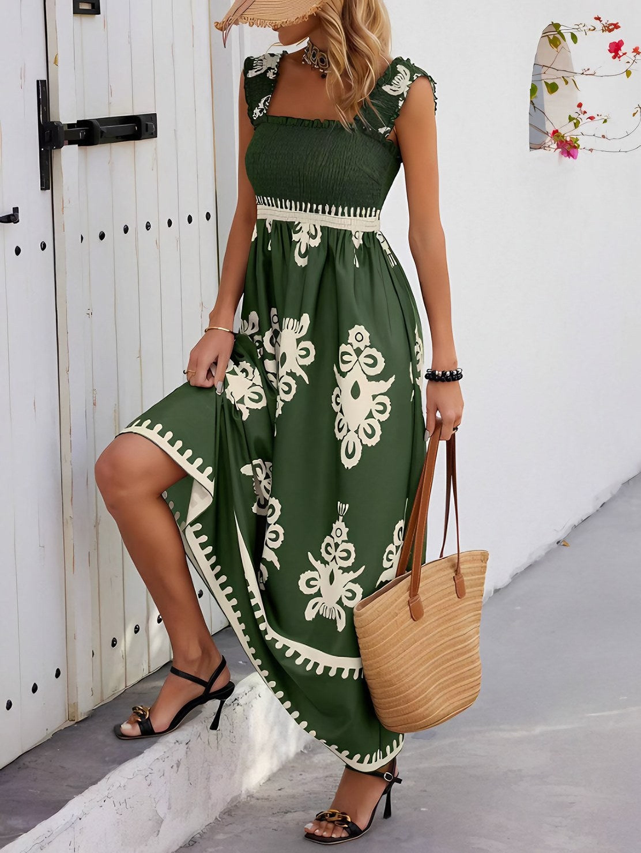 Women's Smocked Printed Maxi Dress — view 2