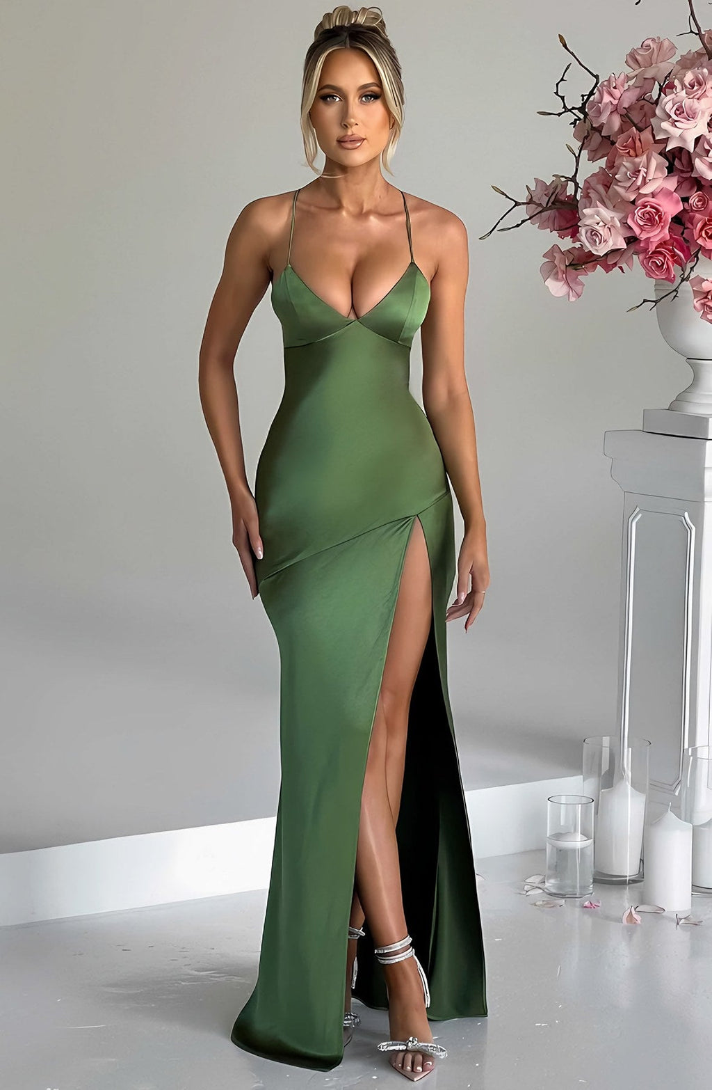 Women's Thin Strap High Slit Maxi Dress — view 7