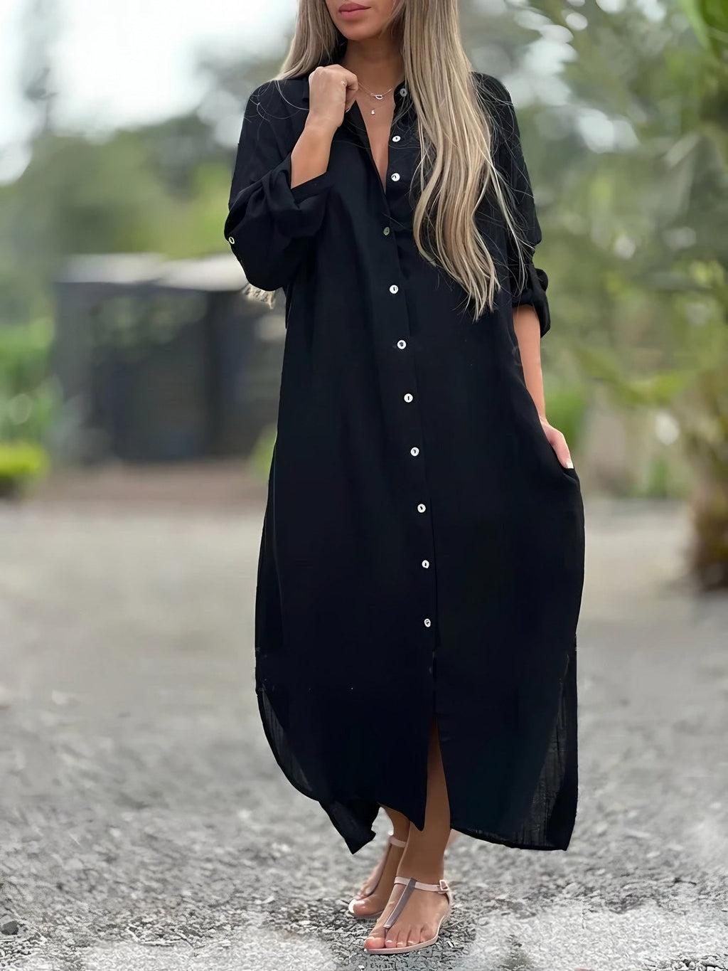 Women's Long Sleeve Shirt Maxi Dress — view 4