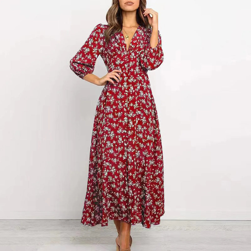 Women's Floral Maxi Long Sleeve Dress — view 4