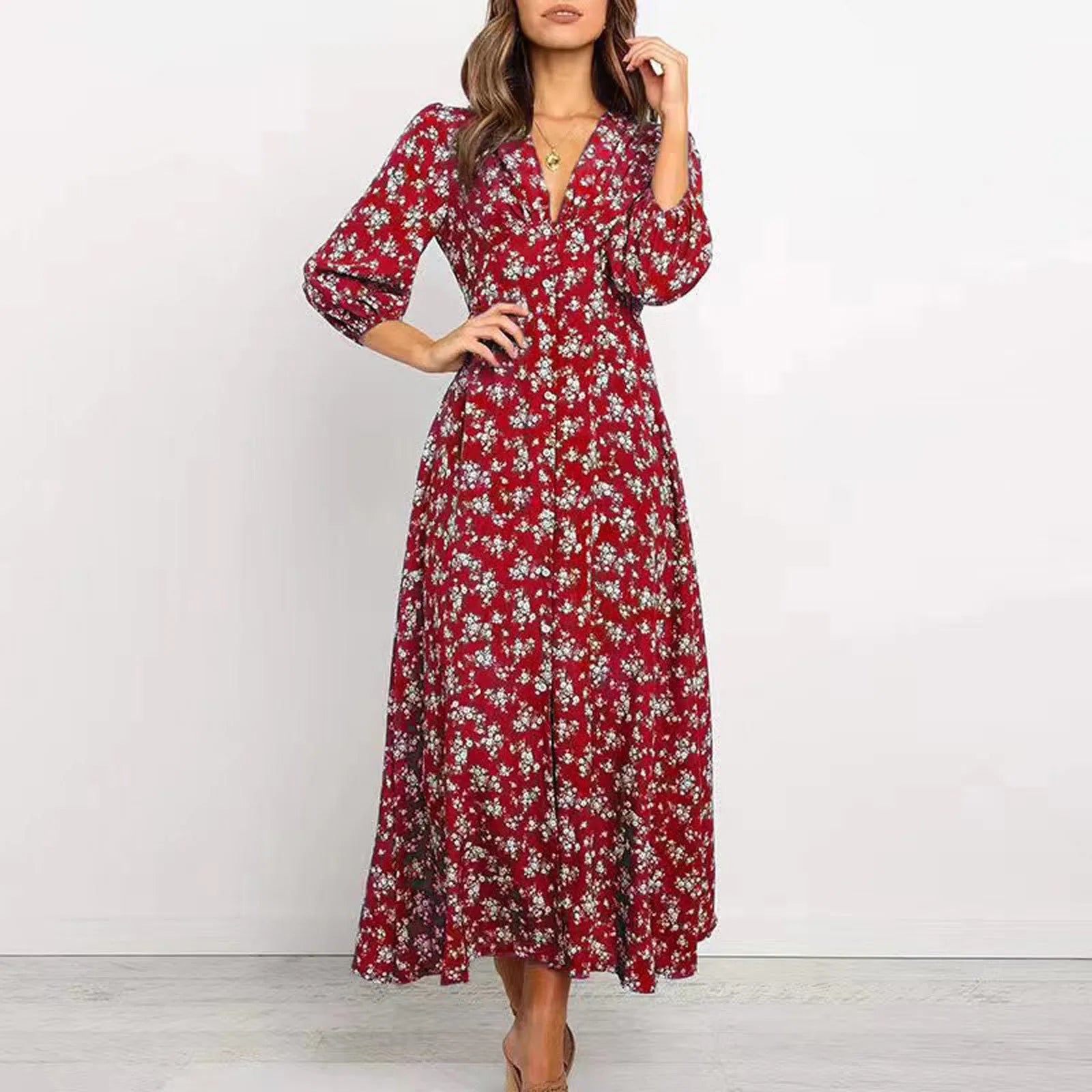 Women's Floral Maxi Long Sleeve Dress — view 4