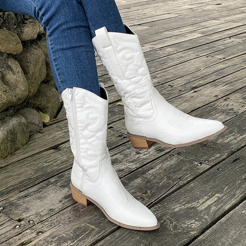 Lourdes | Women’s Embroidered Mid-Calf Boots