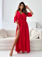 Women's Cold Shoulder Wrap Maxi Dress — view 4