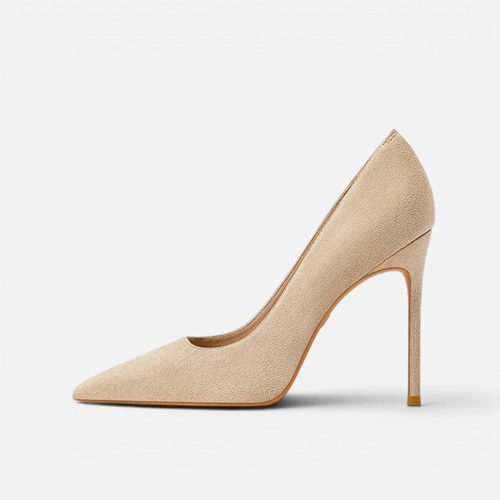 Suede Orthopedic Pointed Toe Stiletto Heels — Block Heel