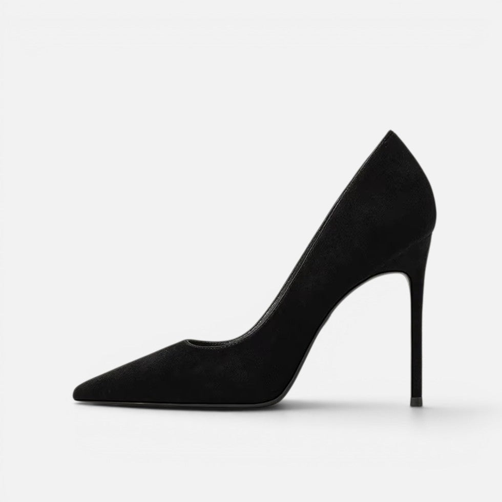 Suede Orthopedic Pointed Toe Stiletto Heels — Block Heel