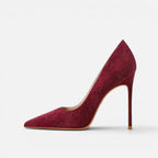 Suede Orthopedic Pointed Toe Stiletto Heels — Block Heel