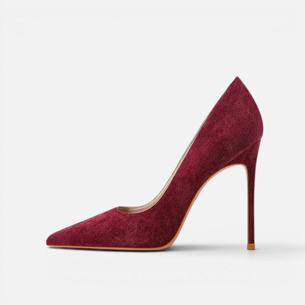 Suede Orthopedic Pointed Toe Stiletto Heels — Block Heel