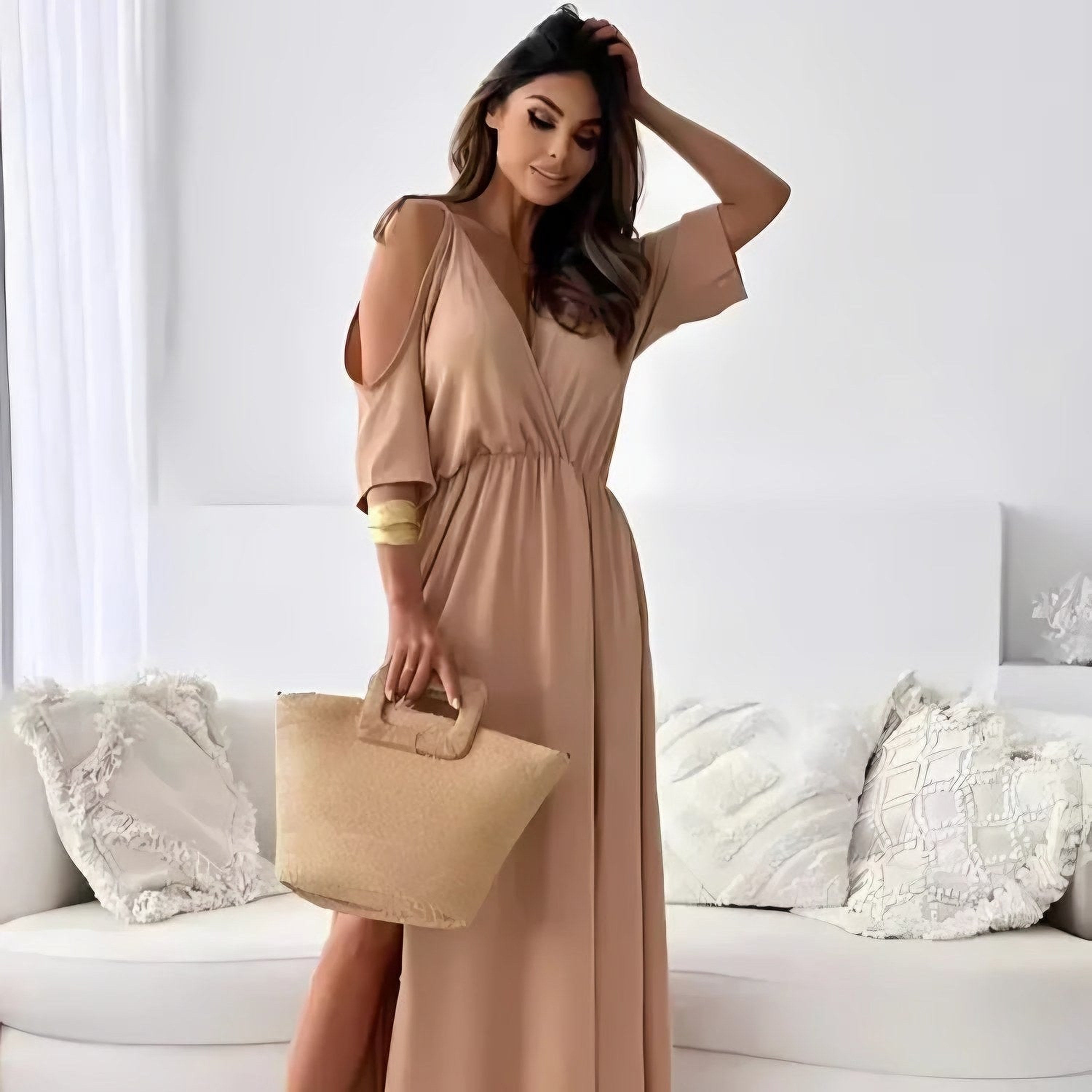 Women's Cold Shoulder Wrap Maxi Dress — view 6