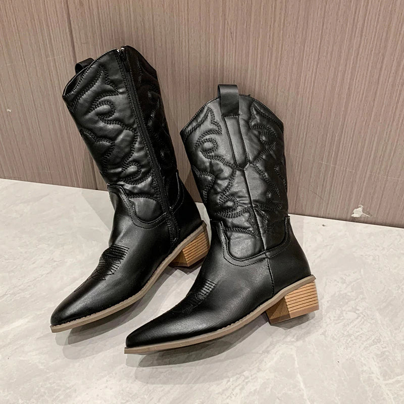 Lourdes | Women’s Embroidered Mid-Calf Boots