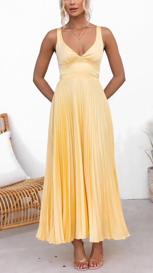 Women's Pleated Crossover Back Maxi Dress Yellow — view 2