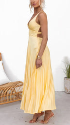 Women's Pleated Crossover Back Maxi Dress Yellow — view 3