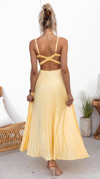 Women's Pleated Crossover Back Maxi Dress Yellow — view 5