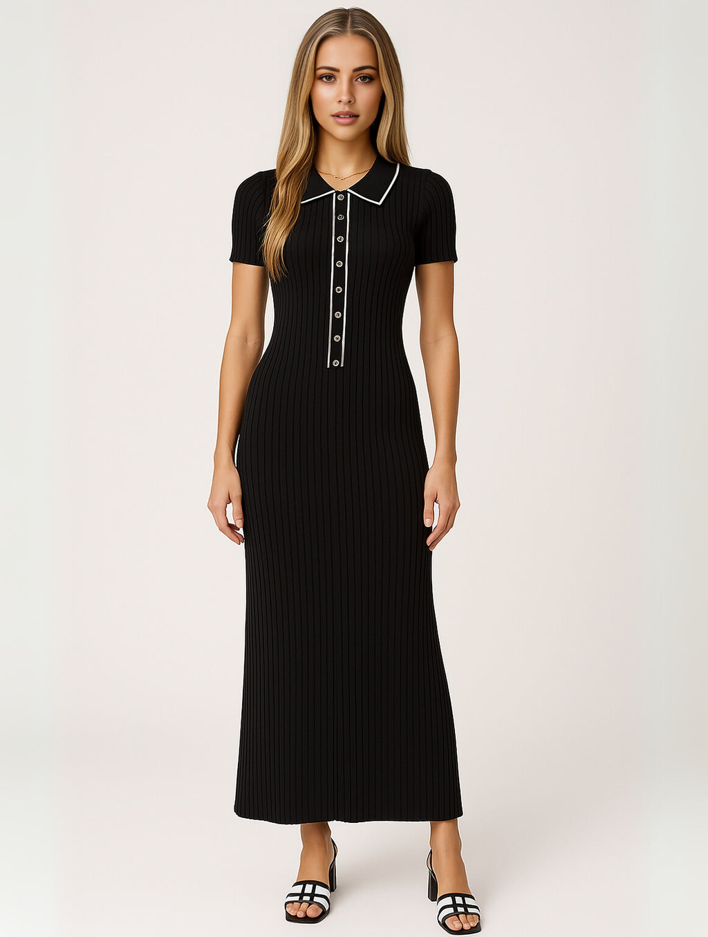 Women's Collared Ribbed Maxi Dress — view 1