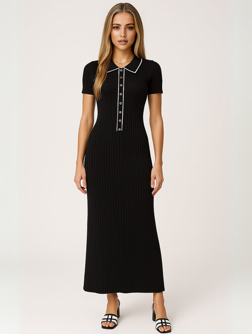Women's Collared Ribbed Maxi Dress — view 1