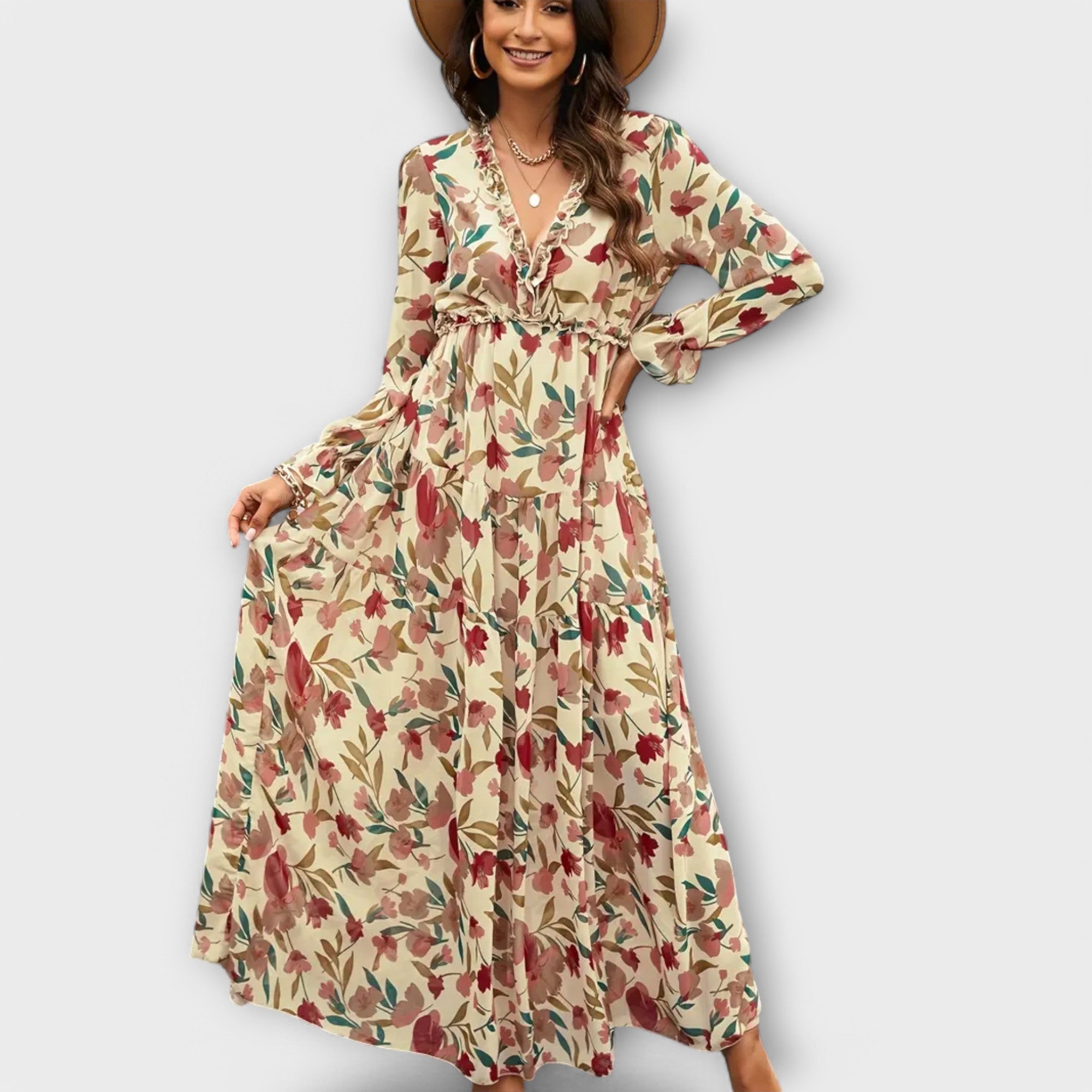 Women's Long Sleeve Floral Tiered Maxi Dress — view 3