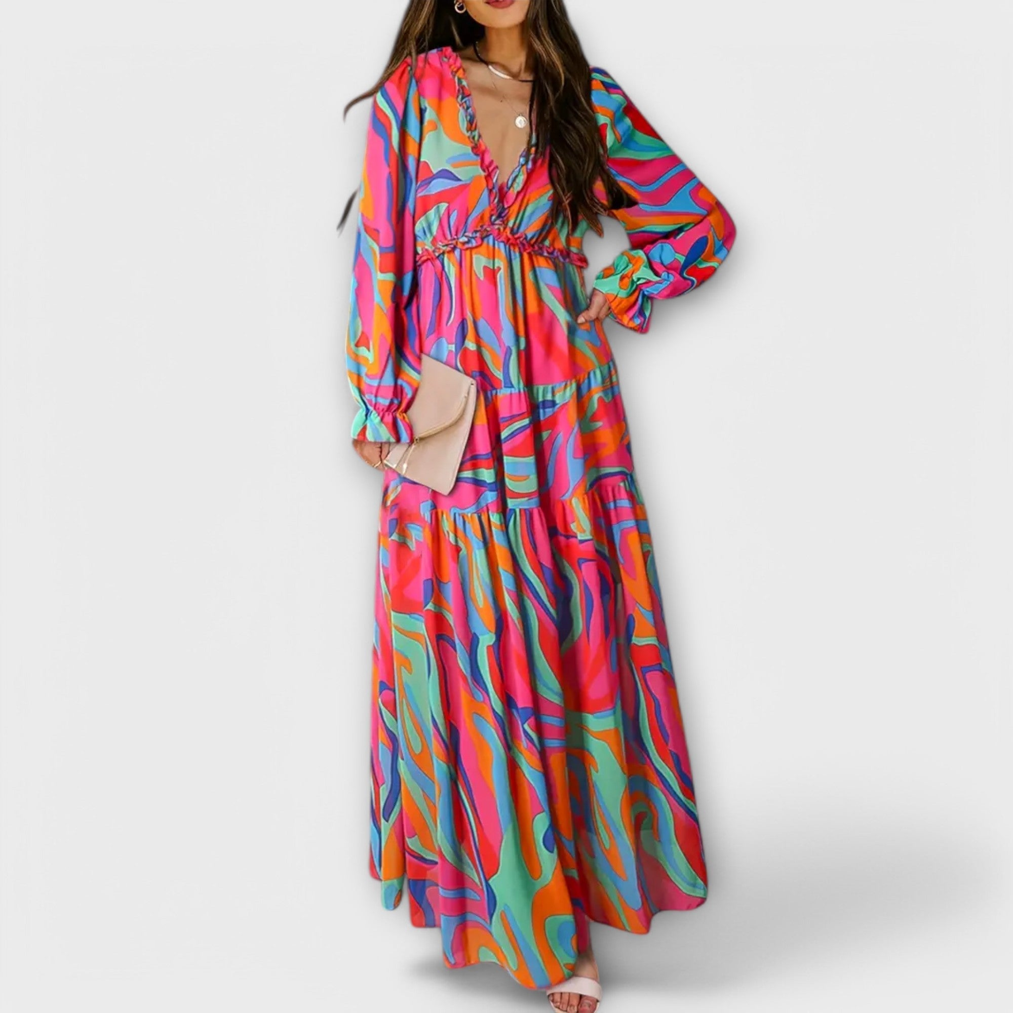 Women's Long Sleeve Floral Tiered Maxi Dress — view 5