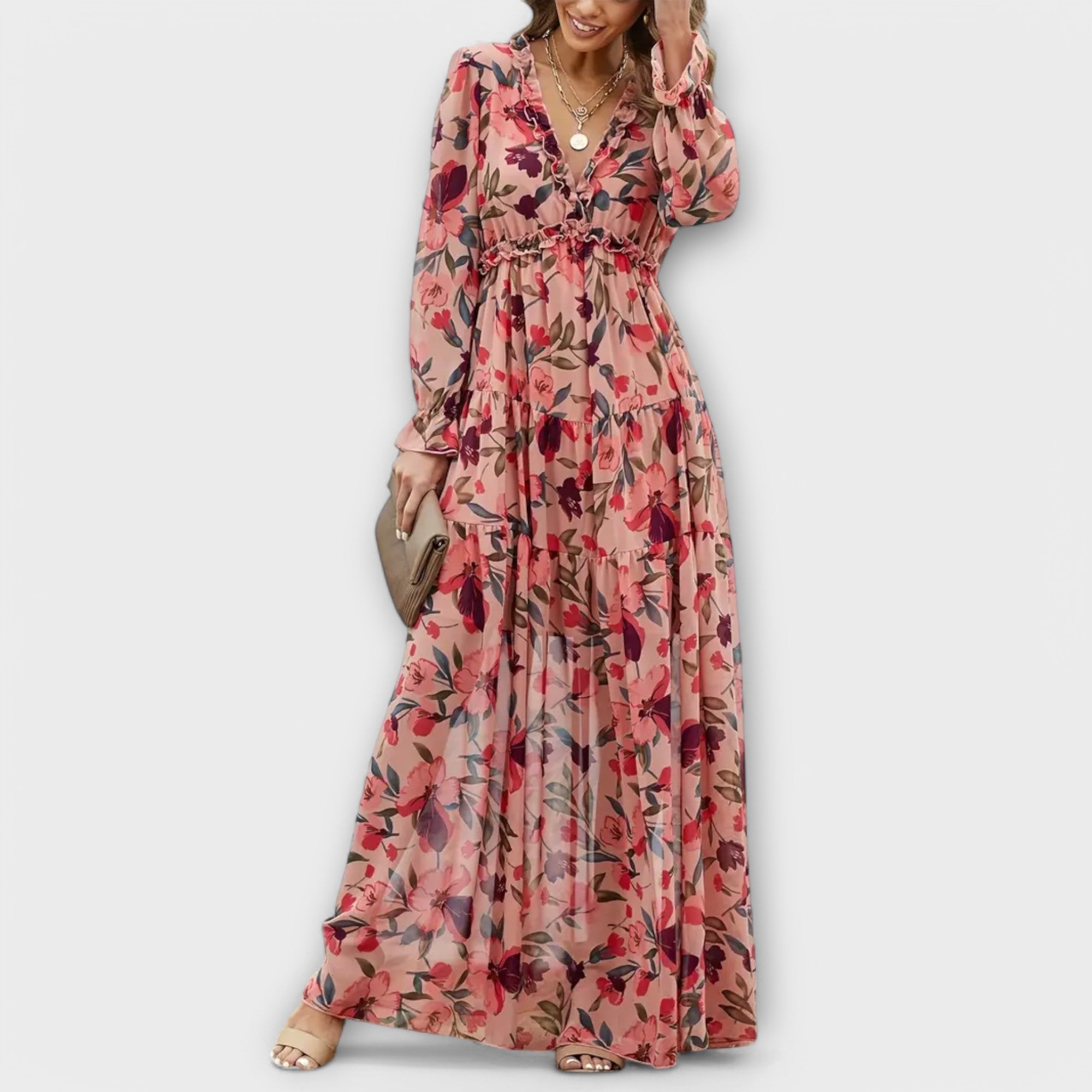Women's Long Sleeve Floral Tiered Maxi Dress — view 1
