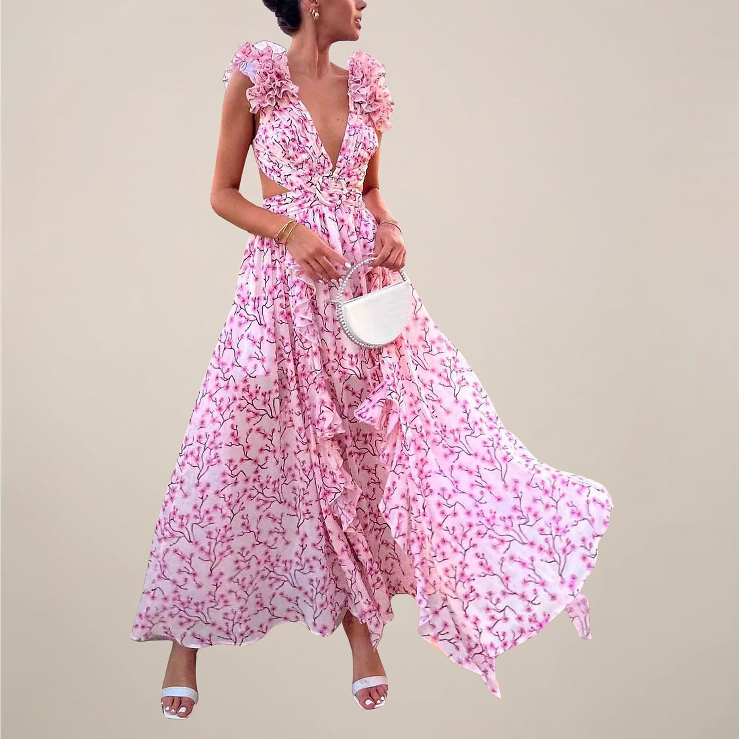 Women's V-Neck Ruffled Sleeves Maxi Dress — view 1