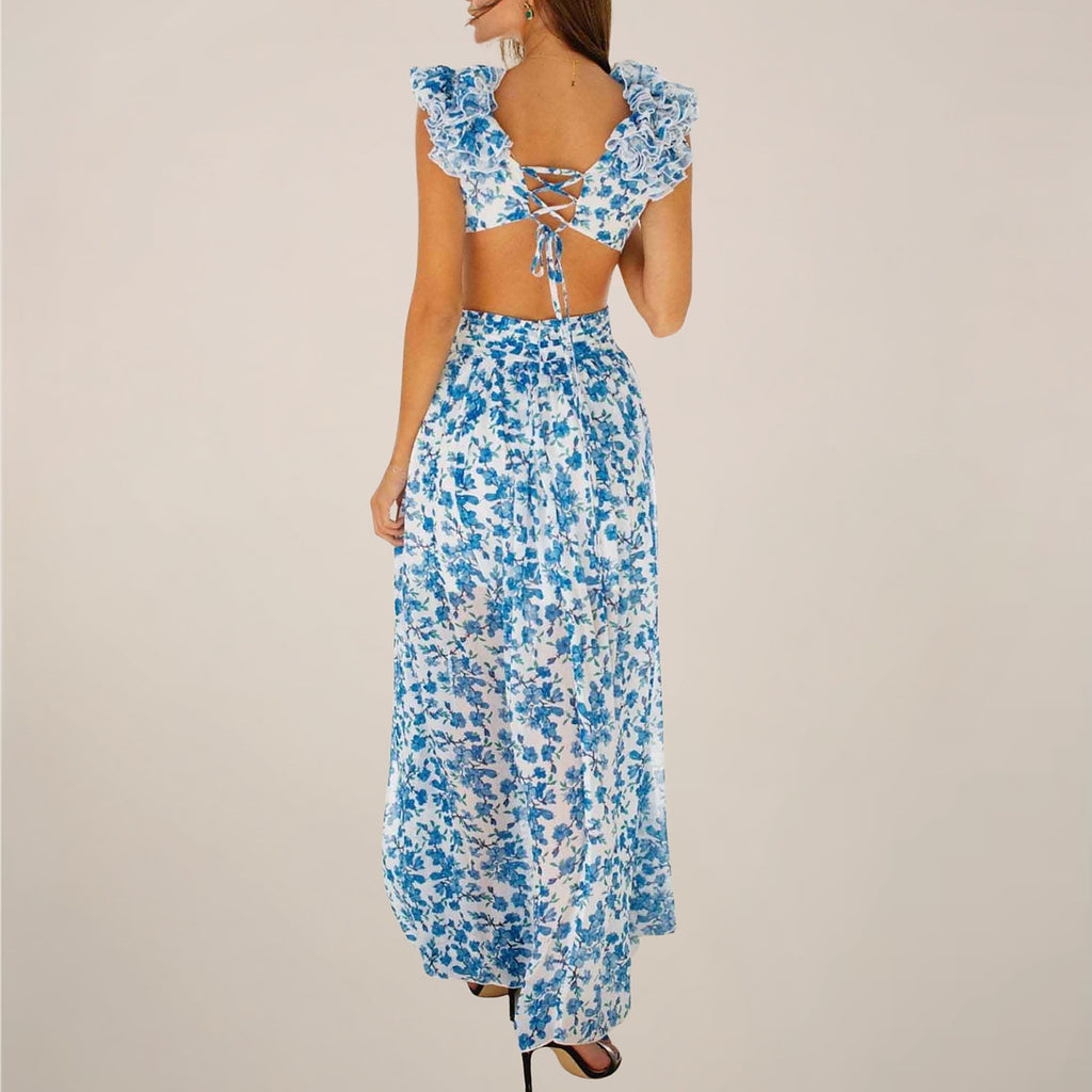 Women's V-Neck Ruffled Sleeves Maxi Dress — view 6