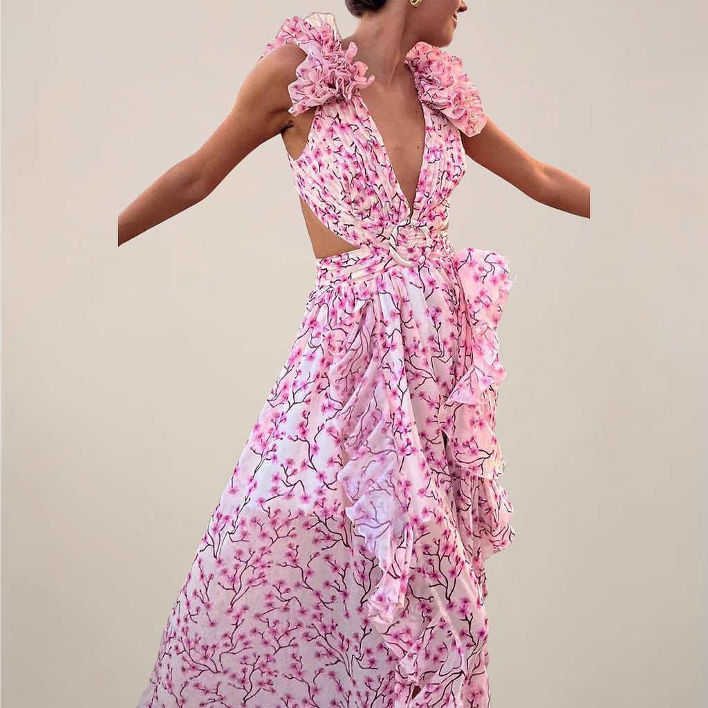 Women's V-Neck Ruffled Sleeves Maxi Dress — view 2