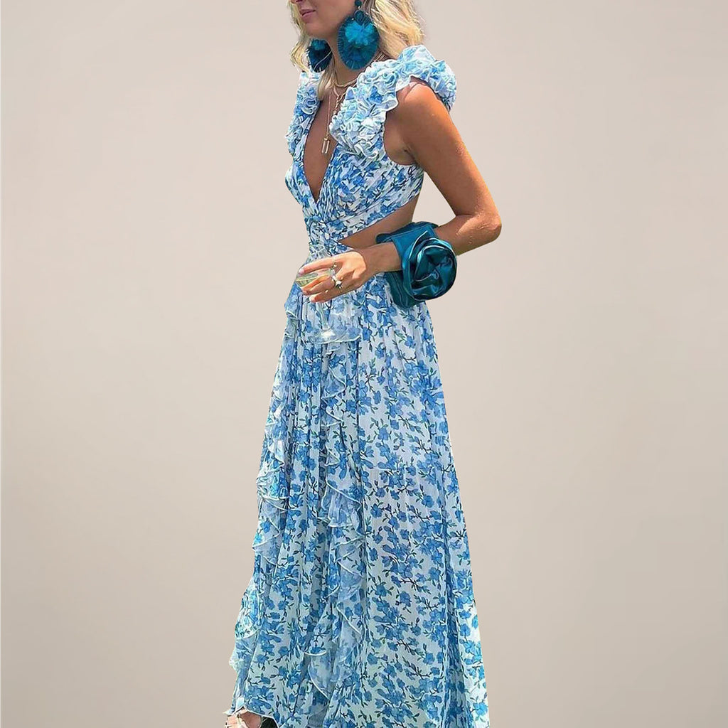 Women's V-Neck Ruffled Sleeves Maxi Dress — view 5