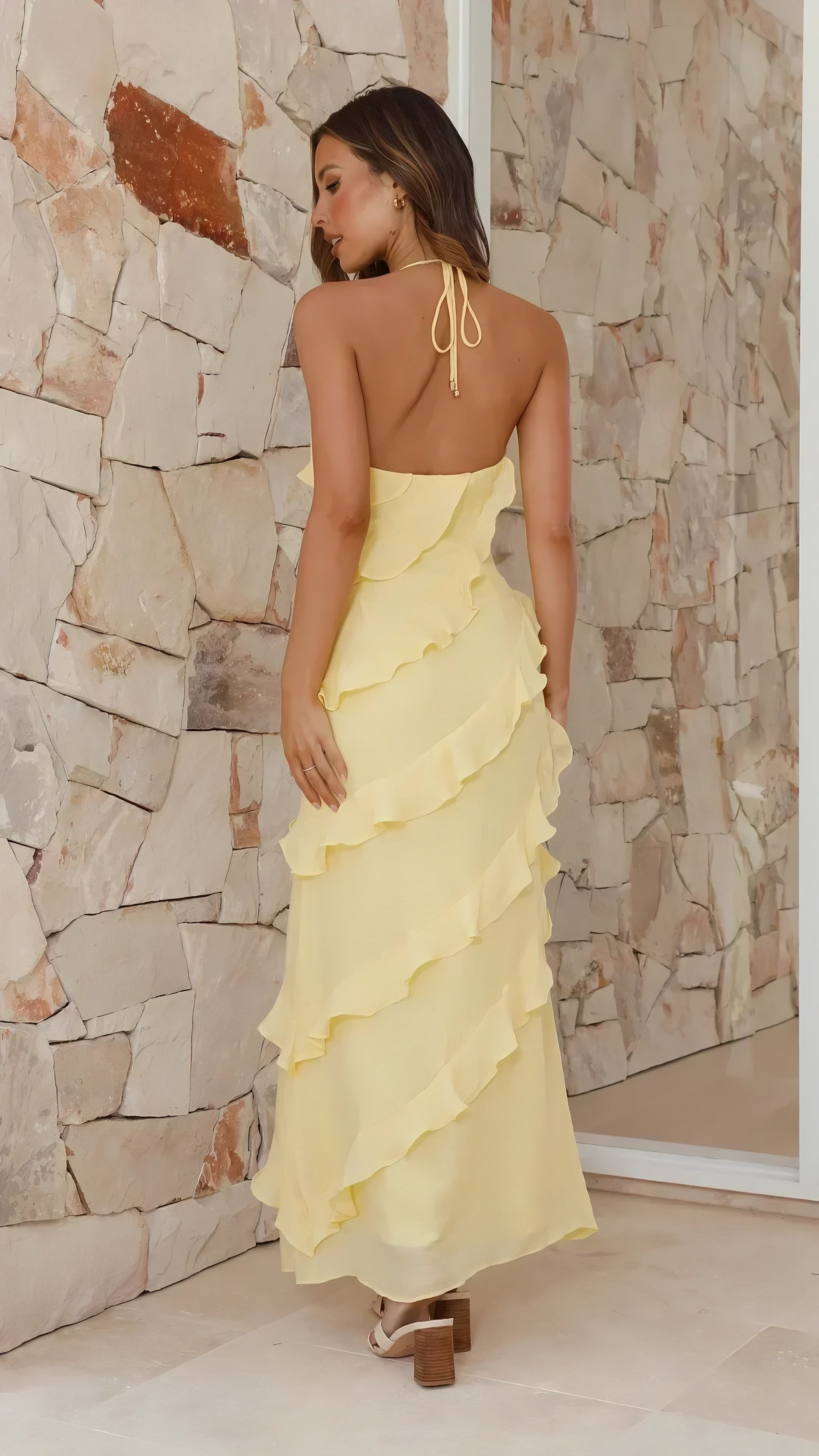 Women's Halter Tie Ruffle Maxi Dress — view 2