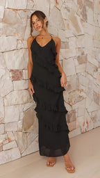 Women's Halter Tie Ruffle Maxi Dress — view 3