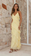 Women's Halter Tie Ruffle Maxi Dress — view 1