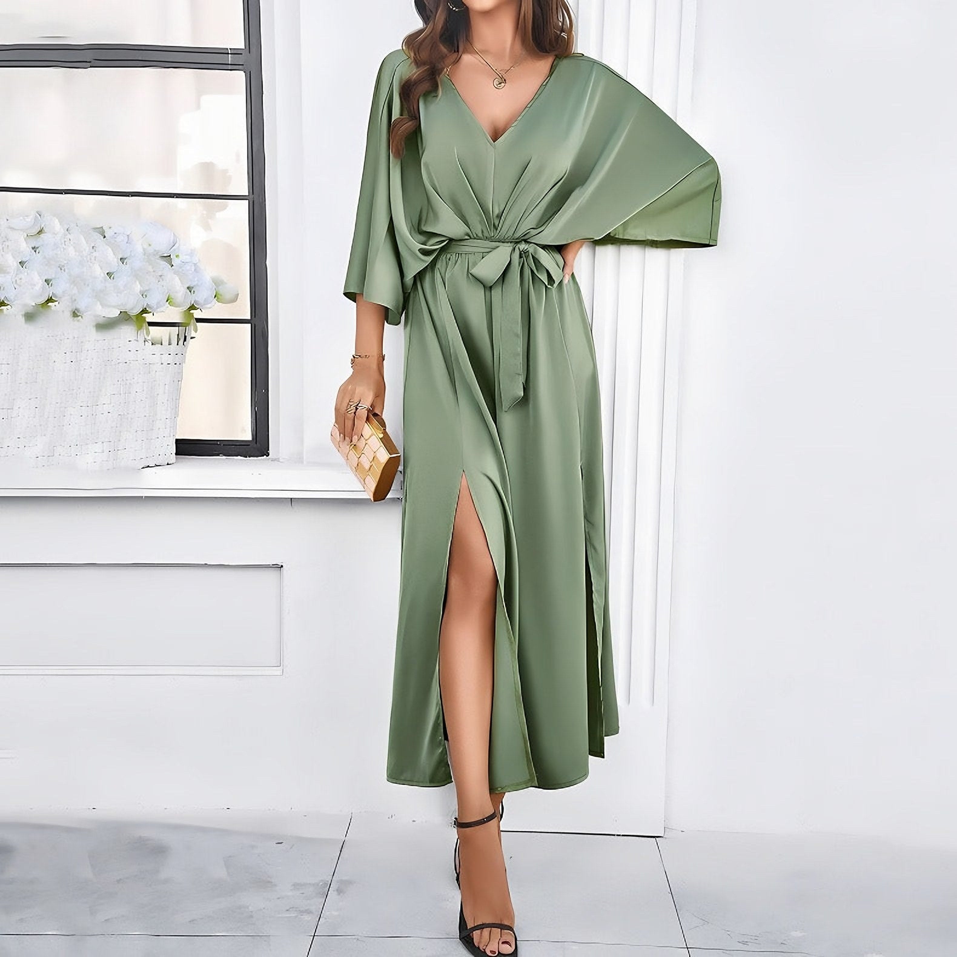 Women's Batwing Sleeve Blouson Maxi Dress — view 2