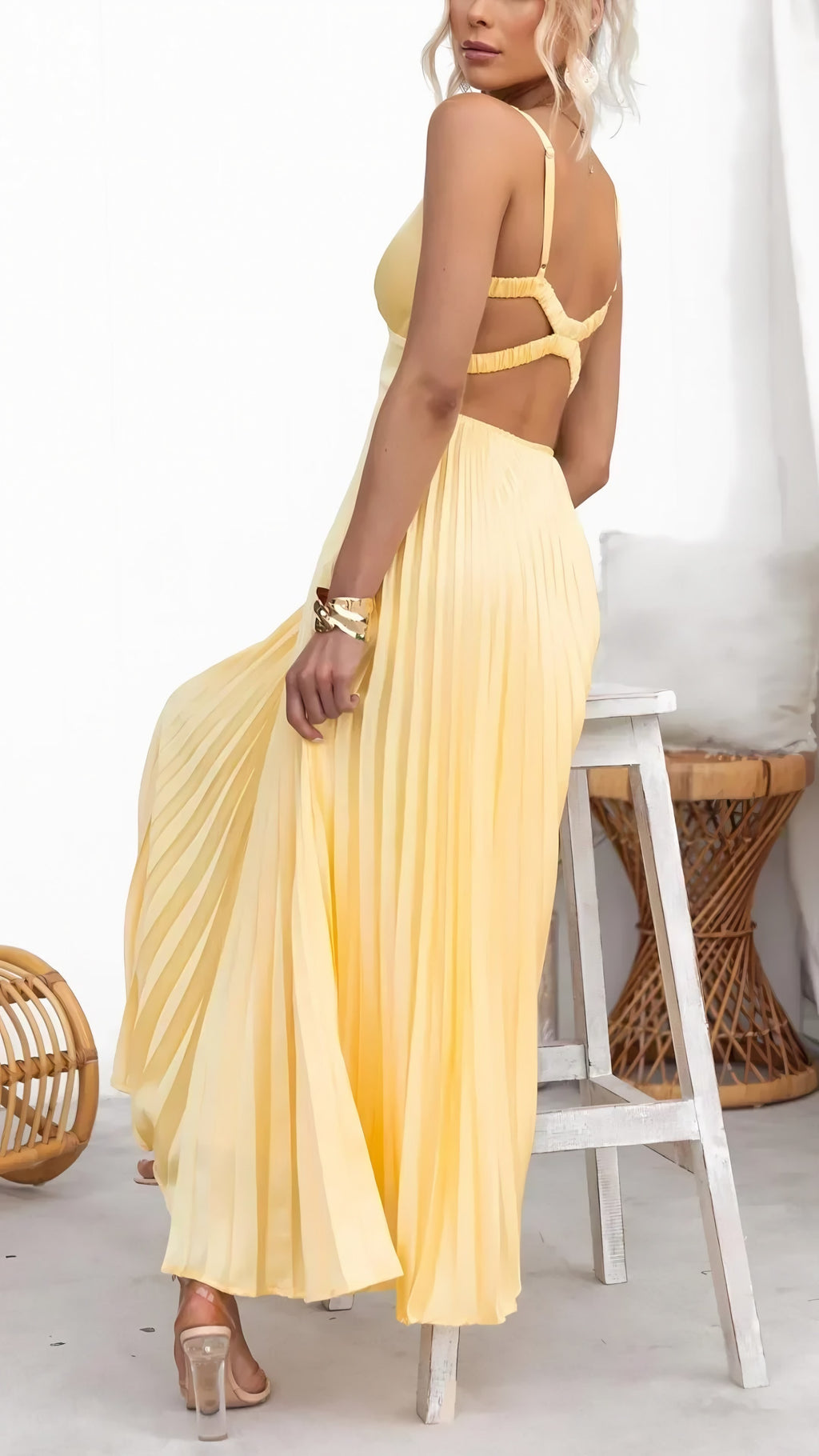 Women's V-Neck Pleated Maxi Dress — view 4