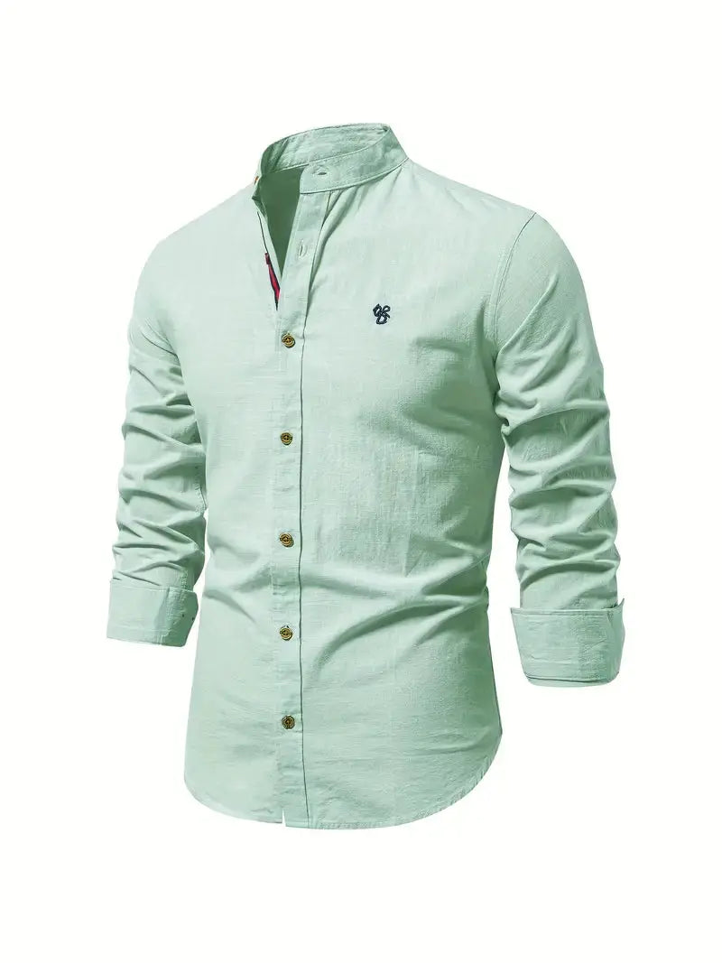 Kasimir | Men's Linen Shirt with Long Sleeves and Stand Collar