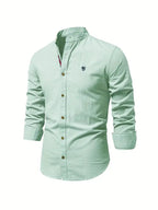 Kasimir | Men's Linen Shirt with Long Sleeves and Stand Collar