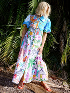 Women's Short Sleeve Printed Shirt Maxi Dress — view 10
