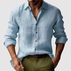 Fritjof | Men's Linen Shirt with Button-Down Collar and Long Sleeves