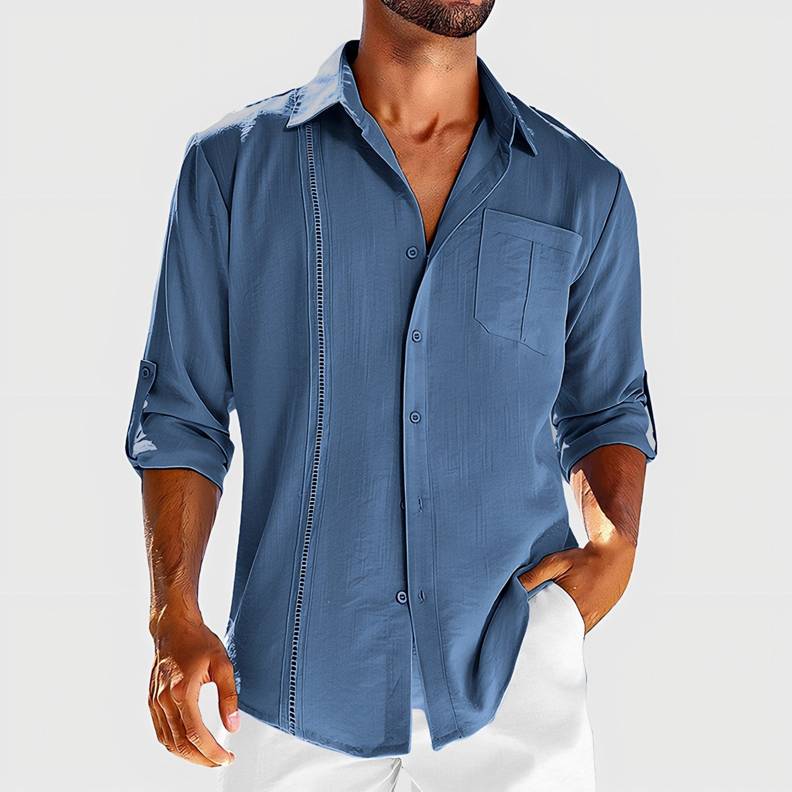 Men's Long Sleeve Linen Overshirt — view 1