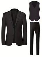 Erasmus | Men's Slim Fit Double-Breasted Three-Piece Suit Set with Waistcoat